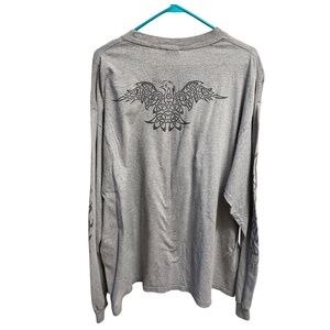 VTG 90s Human-I-Tees Tribal Eagle Graphic Print Gray Long Sleeve T-Shirt 2XL